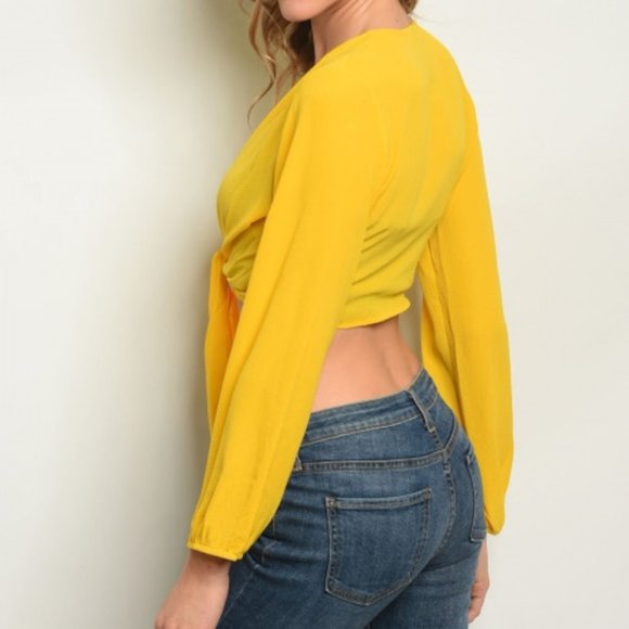 Top Yellow Tie Front CropTop - Picture 3 of 3